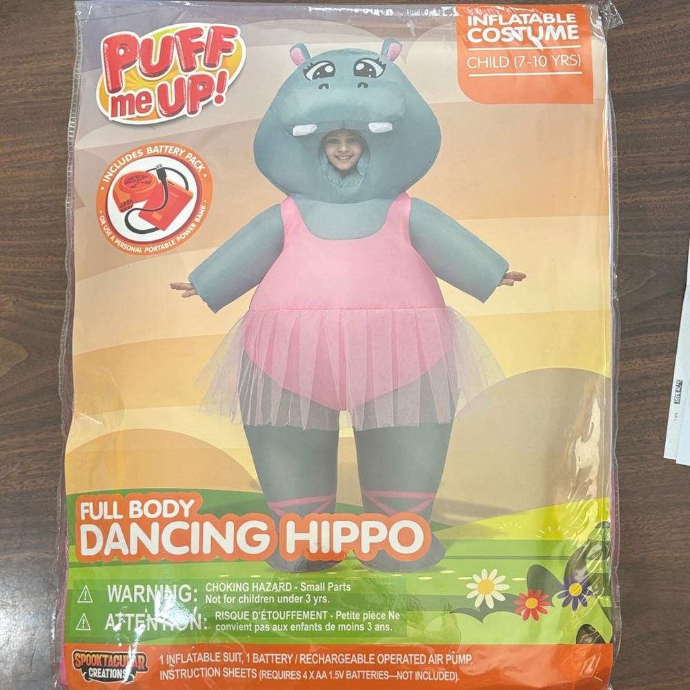 Puff Me Up! Inflatable Hippo Costume for Kids - Pink and Gray